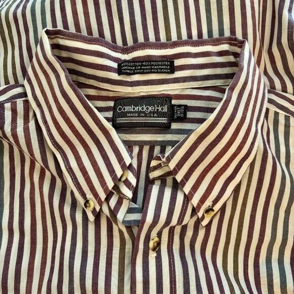 Muted Dark Jewel Tone Vertical Striped 90s Long Sleeve Button Down Shirt 2XLT - Picture 11 of 11